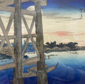 Twilight Moon at Ryōgoku Bridge by Utagawa Hiroshige (Japanese, 1797–1858) Wood Block Print