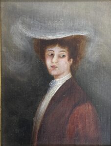 Petite Portrait of Young Woman Oil on Board 