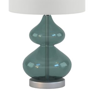 NEW Pair of Blue Curved Glass Table Lamps with Shades