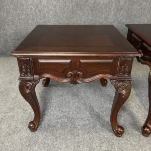 Pair of Mahogany Inlaid and Carved Tables