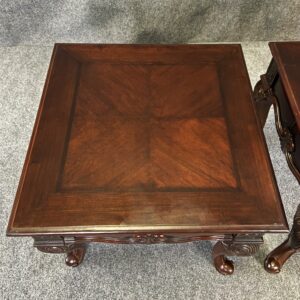 Pair of Mahogany Inlaid and Carved Tables