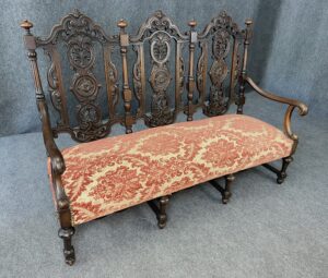 Antique William & Mary Carved Wood Settee