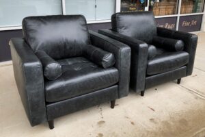 Pair of New Luke Leather Bomber Black Club Chairs