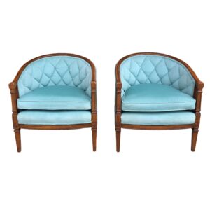 Pair of Tufted Blue Velvet Barrel-Back Accent Chairs