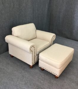 Contemporary Chair & Ottoman w. Nailhead Trim