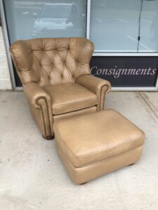 Thomasville Leather Tufted Chair and Ottoman