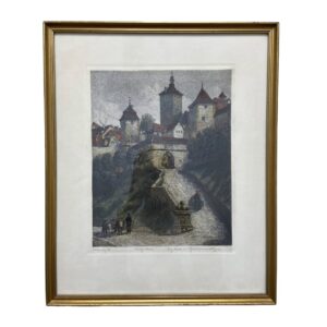 Ernst Geissendorfer Hand-colored Etching of Rothenburg, Germany (1)