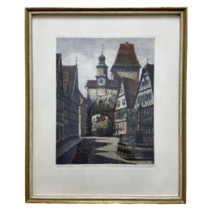 Ernst Geissendorfer Hand-colored Etching of Rothenburg, Germany (3)