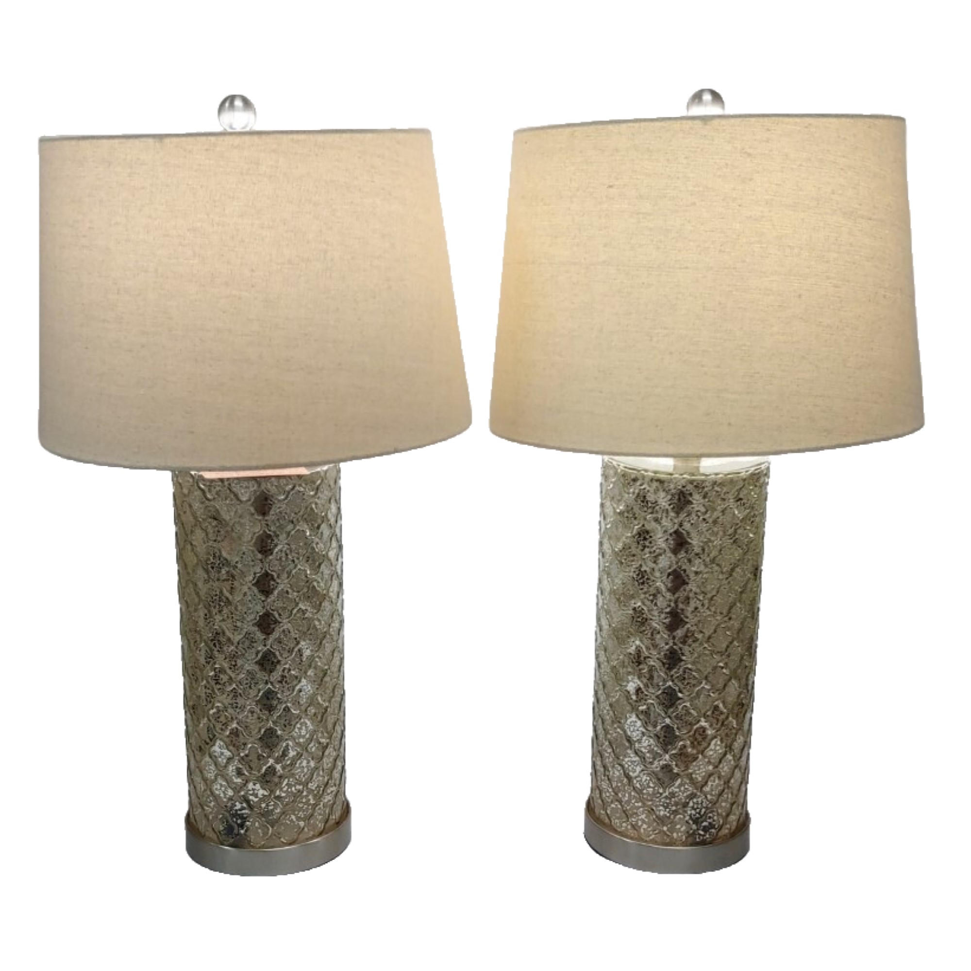 Pair of Mercury Glass Lamps with Illuminating Base & Shades