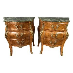 Pair of French Marble Top 3 Drawer Stands