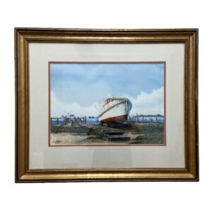 Original Vintage Signed Watercolor of Boat out of Water