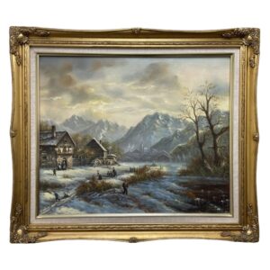 Winter Mountain Scene Oil on Canvas signed G. Scaroter