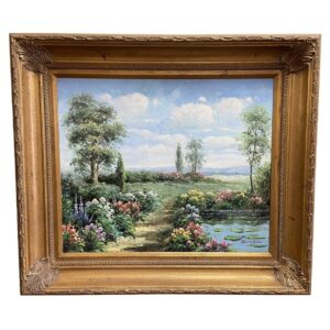 Contemporary Landscape Oil on Canvas in Ornate Frame