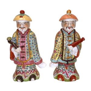 Pair of Hand Painted Vintage Chinese Emperor Porcelain Figurines