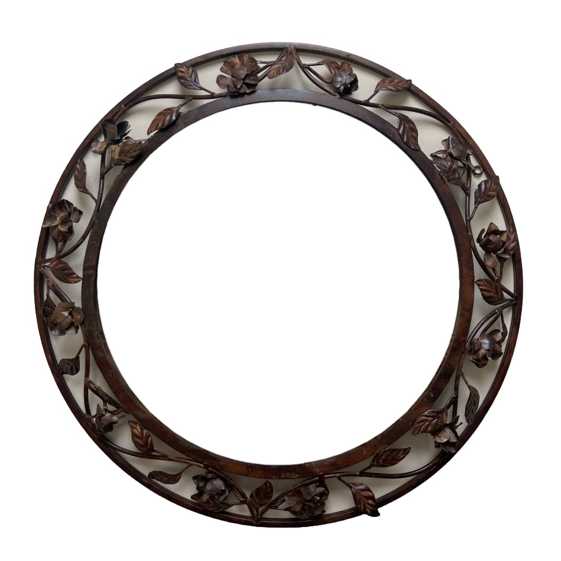 vRound Metal Wall Mirror with Floral Detail