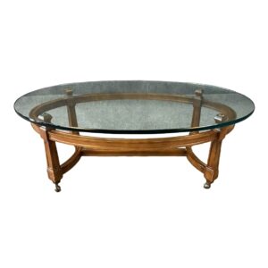 Oval Glass Top Coffee Table with Wooden Frame