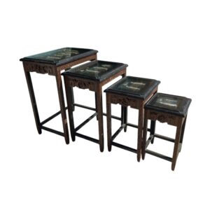 Set of 4 Chinoiserie Glass Top Nesting Tables