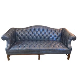 Vintage Blue Leather Chesterfield Chippendale Style Sofa