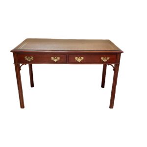 Hekman Mahogany Desk with Tooled Leather Top and Glass Overlay