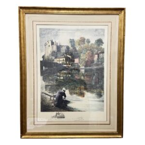 "Shore of the Loire" Hand-Colored Etching of French Waterway by Penat