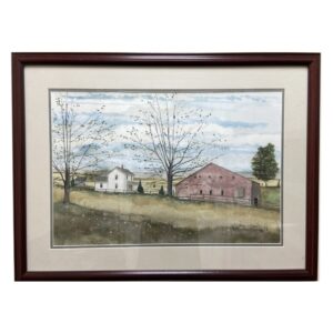 Watercolor of Farmhouse Scene signed Russell W. Fisher