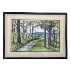 Watercolor of a Road Through a Forest