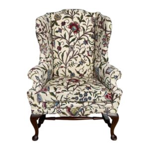 Crewel Embroidered Floral Wingback Arm Chair