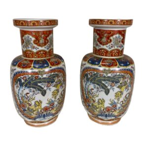 Pair of Ornate Italian Chinoiserie Porcelain Vases