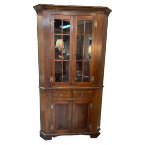 19th Century Two Part Cherry Glass Door Corner Cabinet