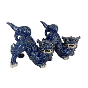 Pair of Large Blue Porcelain Foo Dogs