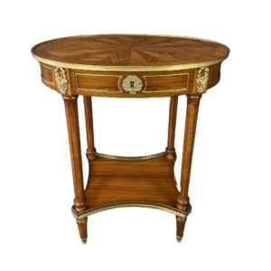 French Marquetry Inlaid Oval Center Table