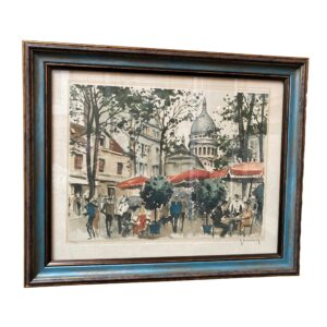 Montmartre Parisian Street Scene Etching in Color