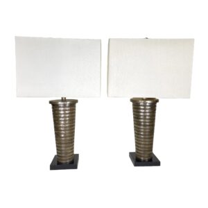 Pair of Gold Table Lamps with Rectangular Shades