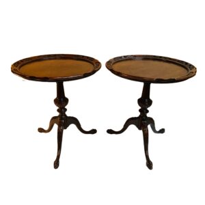 Pair of Carved Mahogany Round Side Tables