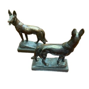 Pair of Antique Bronze Clad German Shepherd Dog Bookends Signed Paul Herzel