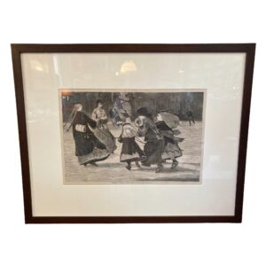 Winslow Homer Woodcut Illustration Ice Skating Scene