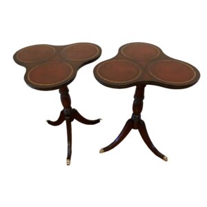 Pair of Vintage Clover Shaped Side Tables with Tooled Leather Tops